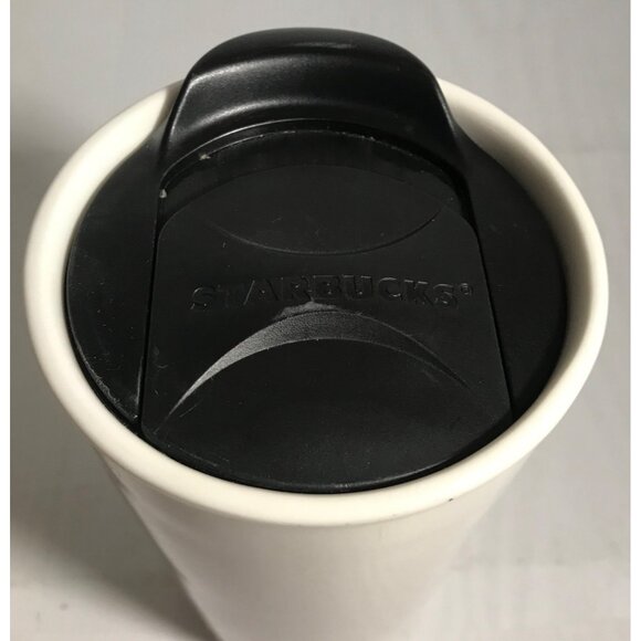 Starbucks Tumbler 2014 White Travel With Lid Silver Studded Ceramic Double Wall - Picture 4 of 12